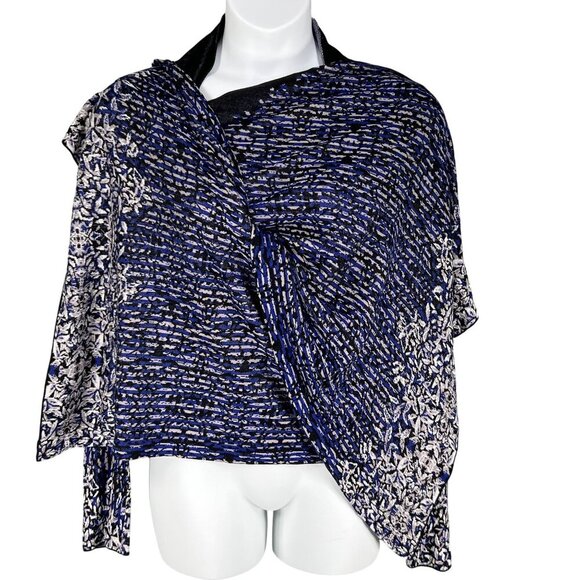 BCBGMAXAZRIA Womens XS/S Blue Black Artsy Waterfall Cardigan 70% Silk Soft Girl - Picture 12 of 15